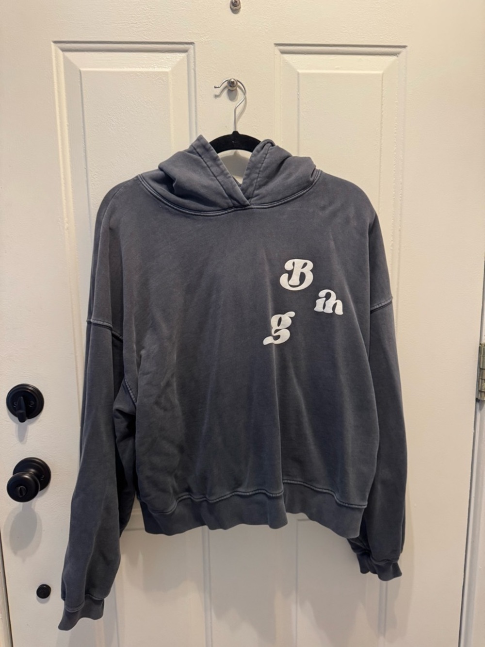 Anine Bing Charcoal Gray Washed Hoodie with White Script Logo
